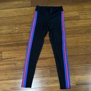 925fit Black Leggings with Bold Red and Blue Stripes